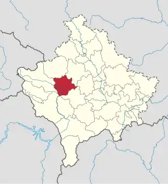 Lage der Gemeinde Klina im Kosovo (anklickbare Karte)