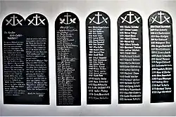 Tafeln mit der Geschichte und den Pilgerführern der Krufter Wallfahrt in der Klosterkirche.