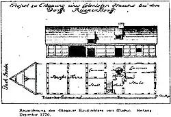 Kolonistenhaus von 1776 (Rückersdorf) Grundriss und Hofseite