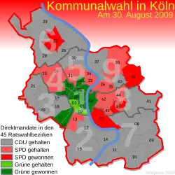 Direktmandate in den 45 Kölner Ratswahlbezirken