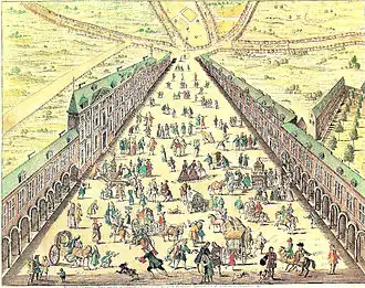 Komphausbadstraße mit Rosen-, Cornelius- und Karlsbad (links), 1727