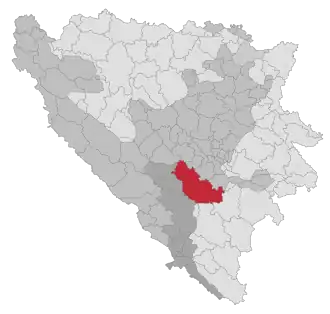 Lage der Gemeinde Konjic in Bosnien und Herzegowina (anklickbare Karte)