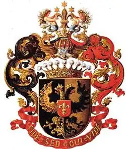 Gräfliches Wappen (1872) für Modest von Korff (Kurländisches Haus Brucken-Schönberg)