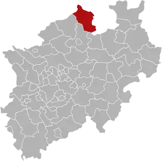 Lage des ehemaligen Kreises Tecklenburg am 31. Dezember 1974