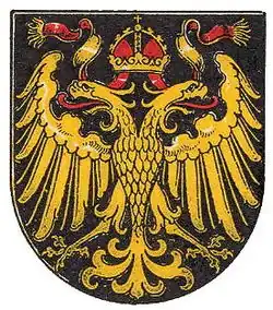 Krems an der Donau, verliehen 1463 Kaiser Friedrich der III. (invertierte Farben, auch die Stadtflagge zeigt Schwarz-Gold)