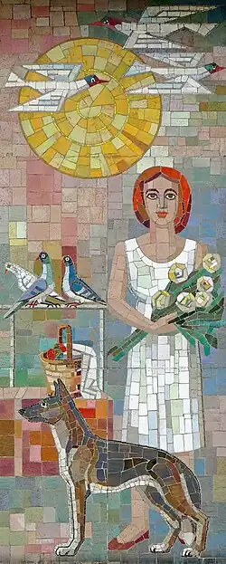 Keramik-Mosaik 'Freundlicher Empfang' von Emil Mehr an einer Hausfassade, Hauptstrasse in Kreuzlingen, Kanton Thurgau