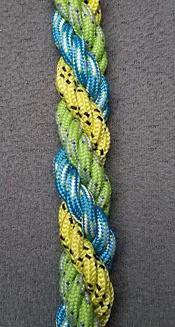 Seil mit S-Schlag. Typ zS. Nur für Demonstrationsszwecken aus 9 Reepschnüren hergestellt.