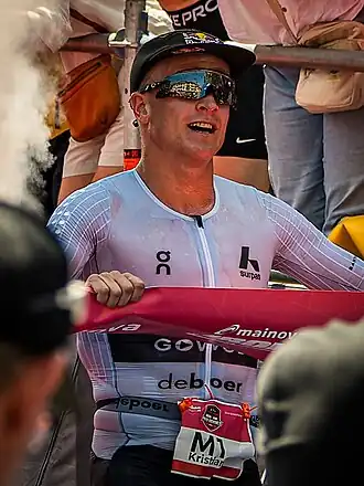 Kristian Blummenfelt beim Zieleinlauf des Ironman Germany in Frankfurt am Main, 2025