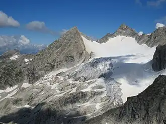 Kuchelmooskopf, rechts daneben die Wildgerlosspitze, dazwischen das Kuchelmooskees