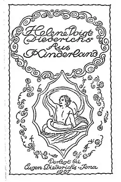 Die Zeichnung zeigt mit geschwungenen Ornamenten eine halbnackte Person.