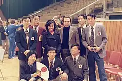 Kurt Erdmann mit Präsident Momota, 1976 bei der Rad-WM in Münster