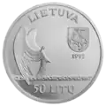 Silbermünze zu 50 Litų, 120. Geburtstag von Čiurlionis (Rückseite, 1995)