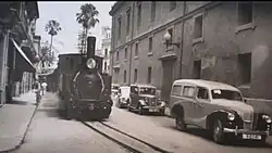 Lok 8 der OGC in den Straßen von Castellón de la Plana, der größere Niederdruckzylinder ist deutlich zu erkennen