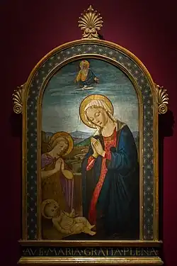 Anonym, Die Jungfrau Maria und der heilige Johannes der Täufer verehren das Jesuskind, ca. 1480