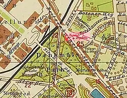 Der Ort des Denkmals auf einem Stadtplan von 1940