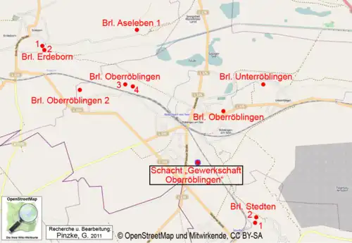 Lage des Abteufschachtes und relevanter Übertage-Erkundungsbohrungen