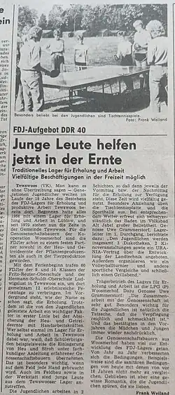 Lager für Erholung und Arbeit, Juli 1988