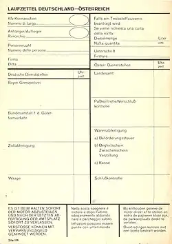 Laufzettel bis 1993 Deutschland–Österreich