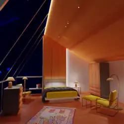 Artikulation der Architektur: lineares Licht am oberen Deckenrand und am Rand des Vorsprungs der Rückwand