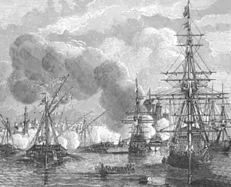 Gemälde aus dem 19. Jahrhundert mit der Bombardierung von Genua