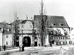 Alte Peterskirche und Peterstor von Süd, vor 1860