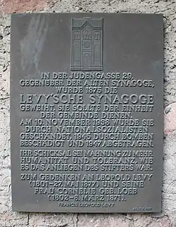 Gedenktafel in der Judengasse 29 und an der Alten Synagoge