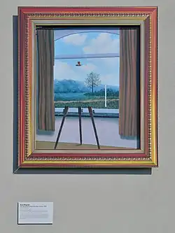 Malerei nach René Magritte: Die Beschaffenheit des Menschen, 1933. Surrealismus.