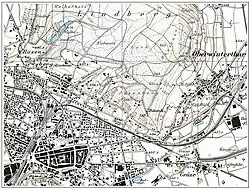 1922 waren nur noch kleine Reste der Rebberge vorhanden. Ab 1914 wurde am Waldrand westlich der Walcheweiher der Friedhof Rosenberg angelegt (oben links).