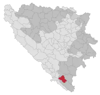 Lage der Gemeinde Ljubinje in Bosnien und Herzegowina (anklickbare Karte)