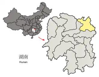 Lage Yueyangs in der Provinz Hunan