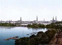 Historische Ansicht des Alsterparks an der Lombardsbrücke um 1895