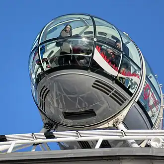 Kabine in höchster Lage, auf dem Riesenrad „stehend“