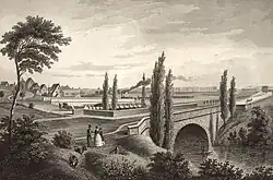 Der Dooser Brück = Kanal mit der Ludwigs Süd-Nord u. Nürnberg-Fürther Eisenbahn, 1845