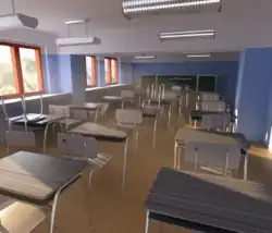 Darstellung einer Szene, die mit globaler Beleuchtung und volumetrischen Nebel berechnet wurde.