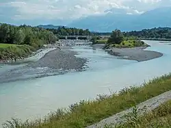 Mündung der Ill zwischen Nofels und Meiningen beim Illspitz in den Alpenrhein