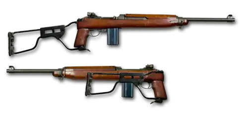 M1A1 Karabiner der US-Army aus dem Zweiten Weltkrieg. Deutlich zu erkennen: die „Platzersparnis“ durch einklappen des Klappschaftes