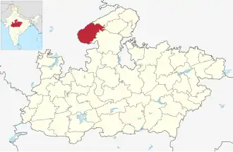 Positionskarte des Distrikts Sheopur