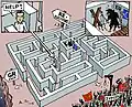 "In Minos Labyrinth", Zeitungs-Cartoon vom 20. Juli 2015;
