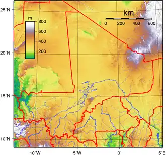 Topographie Malis, Adrar des Ifoghas im Nordosten