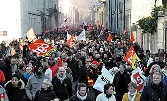 Intergewerkschaftlicher Protest gegen die Rentenreform in Besançon am 11. Februar 2023.