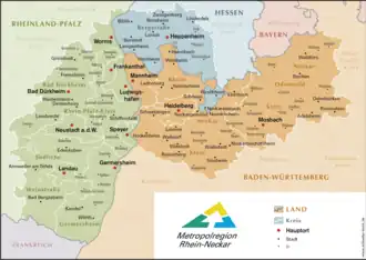 Karte der Gemeinden in der Metropolregion Rhein-Neckar