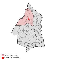 Lage von Zweeloo in der Gemeinde Coevorden
