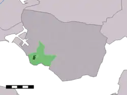 Dunkelgrün der Dorfkern Borssele, nordwestlich davon der Kanalarm, wo ganz unten das AKW liegt
