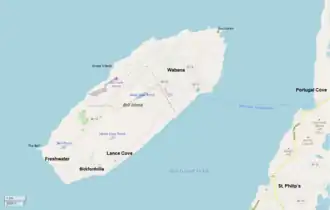 Karte von Bell Island mit Wabana im Norden