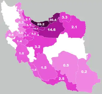 Mazanderanisch sprechende Bevölkerung nach Provinzen
