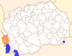 Karte von Nordmazedonien, Position von Opština Struga hervorgehoben