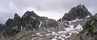 V. l. n. r.: Hermannskarturm, Hermannskarspitze und Marchspitze (von Südosten)