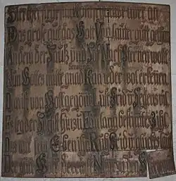 Inschrifttafel im Burgkeller der Marienburg