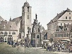 Heiliges Grab im Hintergrund der Mariensäule, vor Antoniuskirche (18. / 19. Jh.)