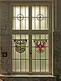 Fenster mit den Wappen der preußischen Provinzen Sachsen und Brandenburg